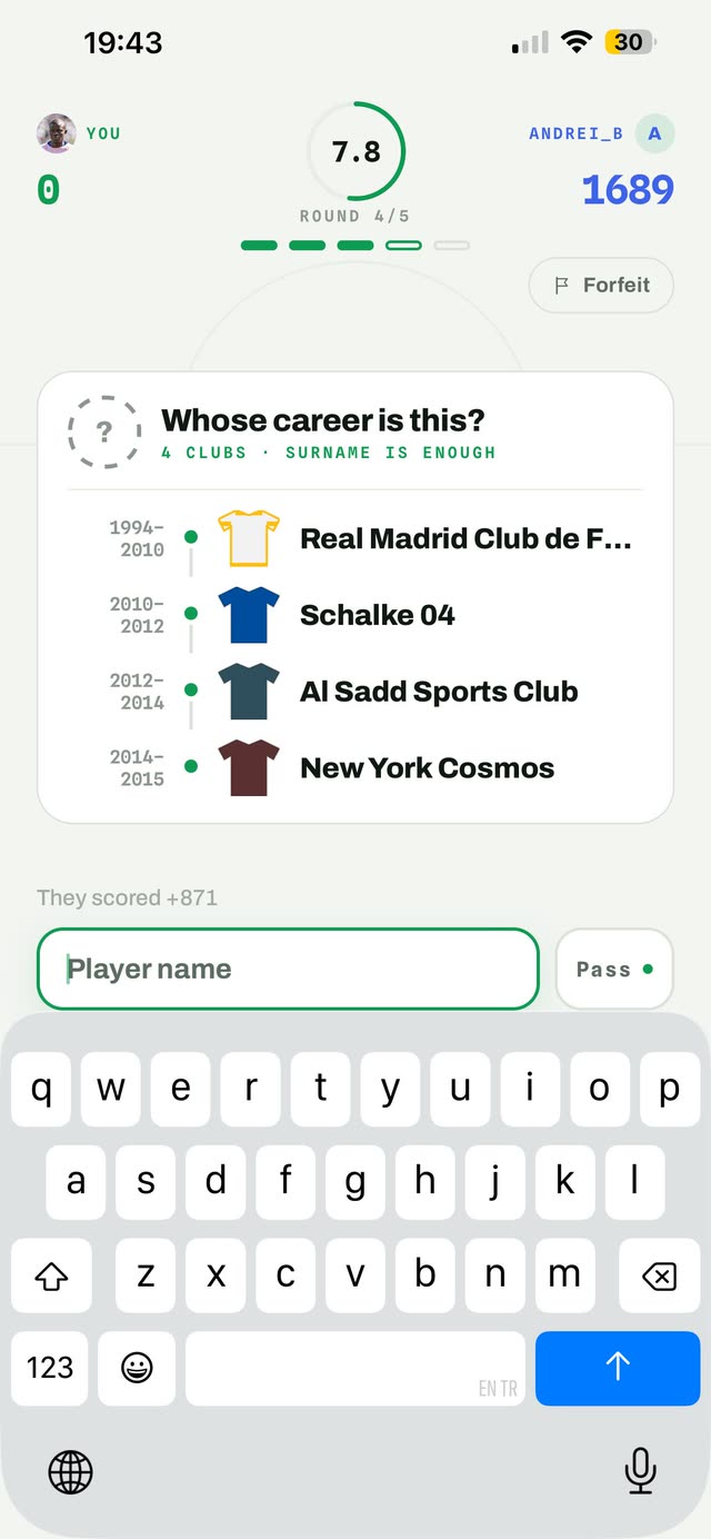 A career question: four clubs with the years at each, and no name.